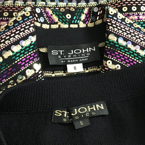 BEAUTIFUL St John evening knit black rhinestones embellished skirt suit 6 - Picture 11 of 11